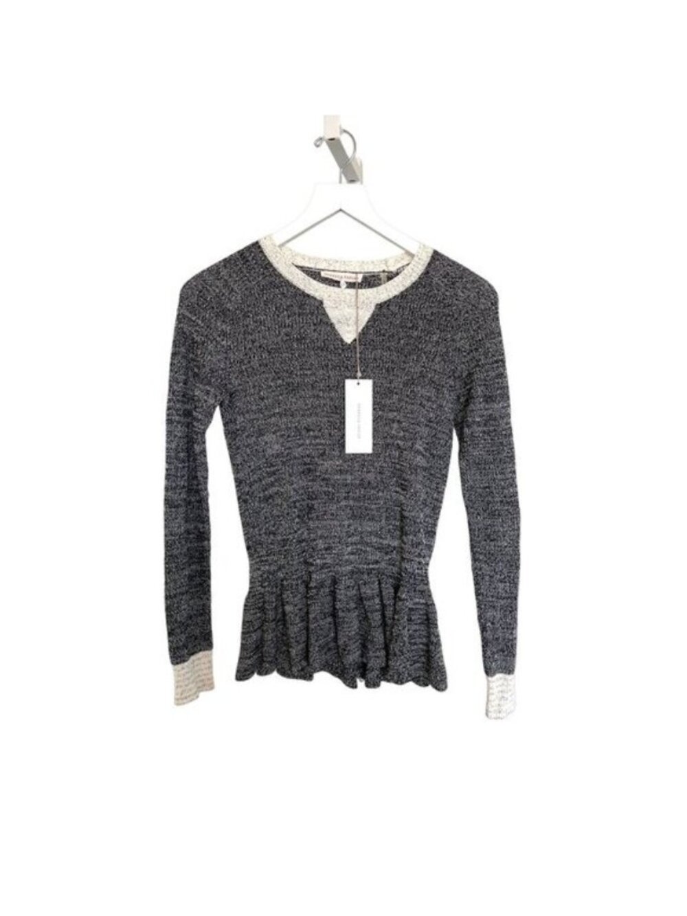 Rebecca Taylor Marled Peplum Sweater Top Black Ivory